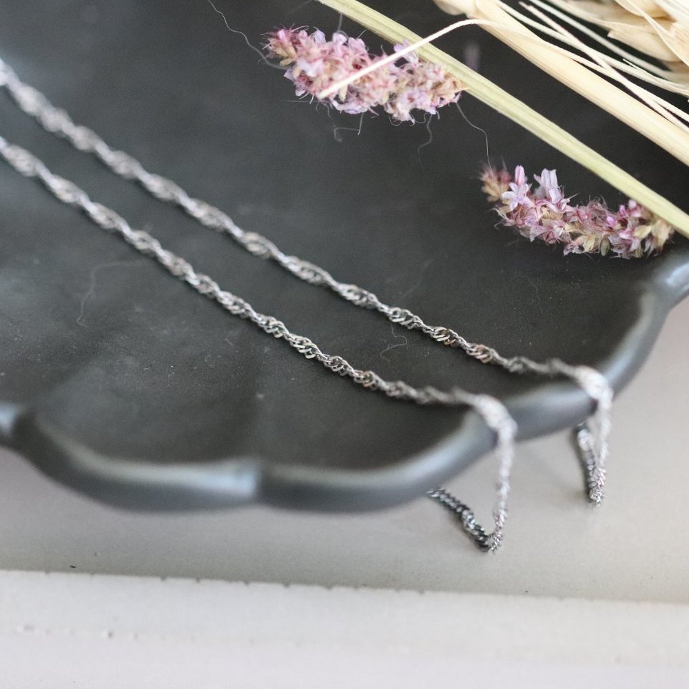 14K Solid White Gold Singapore Chain Necklace - "Weaver of Connection" - 16in